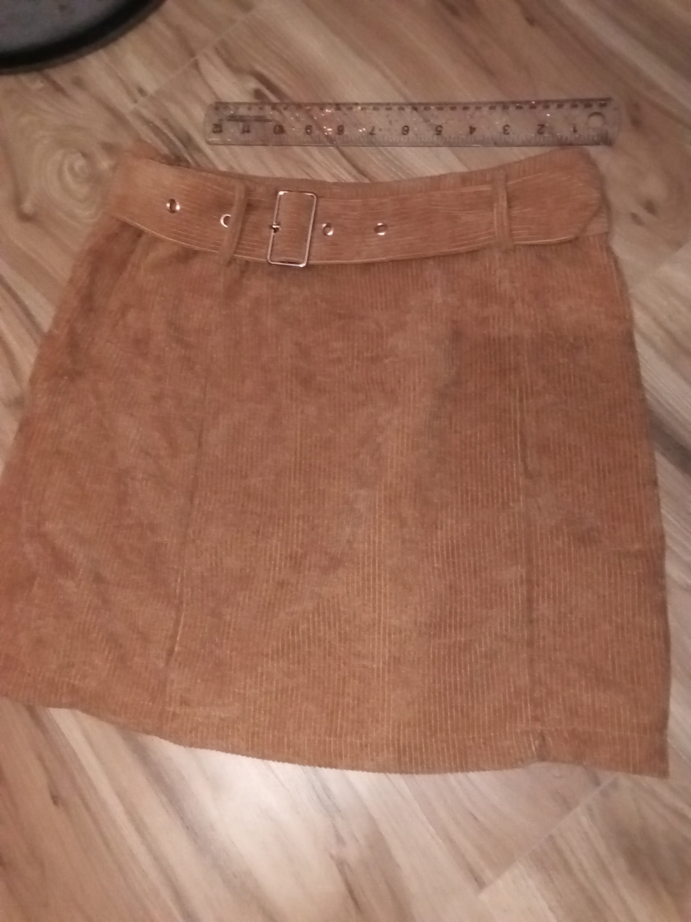 SHEIN Camel Corduroy Belted Mini Skirt